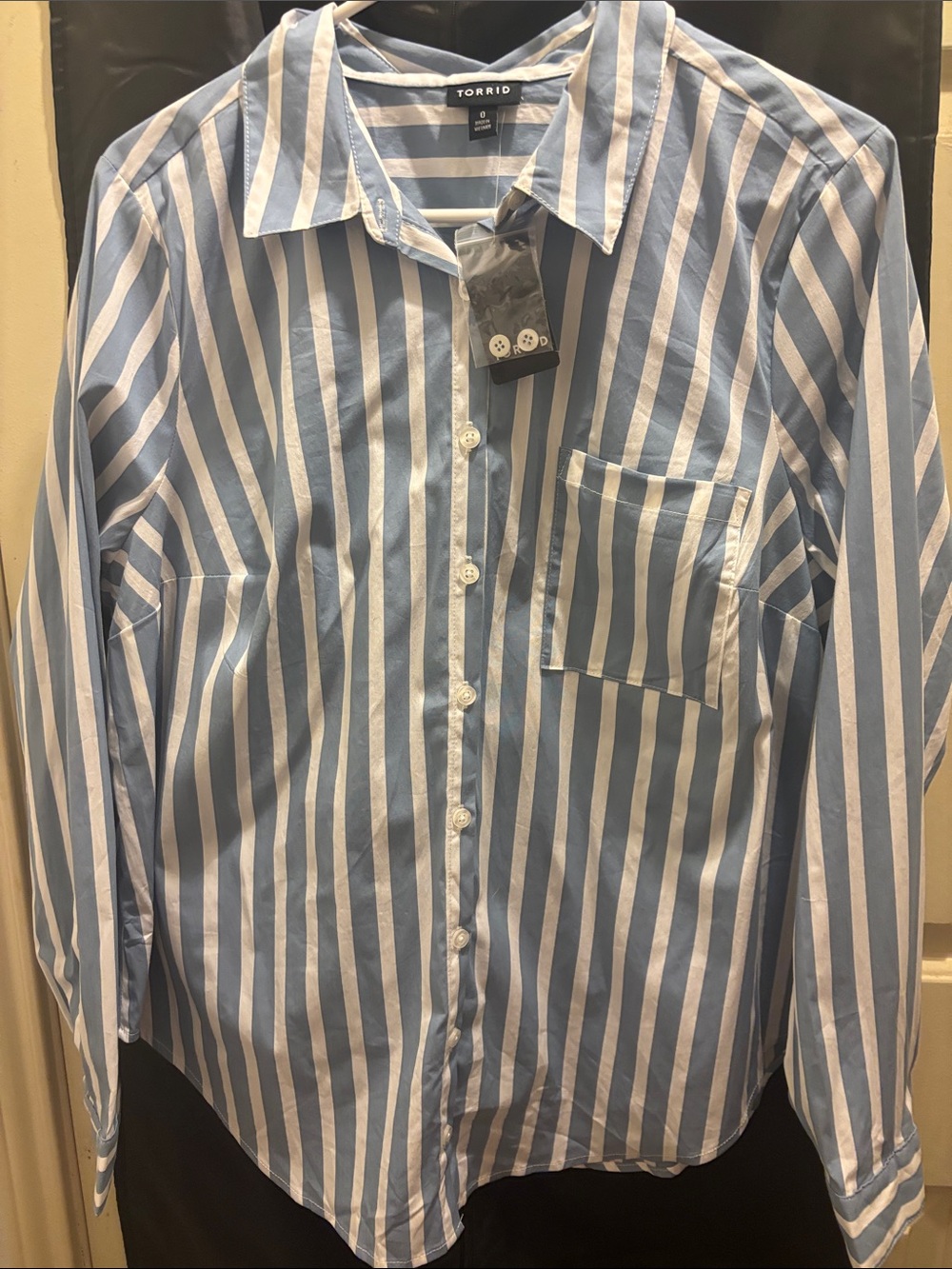 torrid Blue and White Vertical Stripe Button-Down Shirt